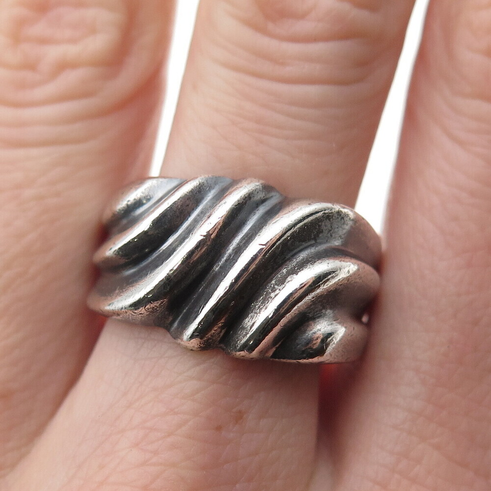 CHAPAL ZENRAY 925 Sterling Silver Vintage Modernist Ribbed Oxidized Ring Size 10